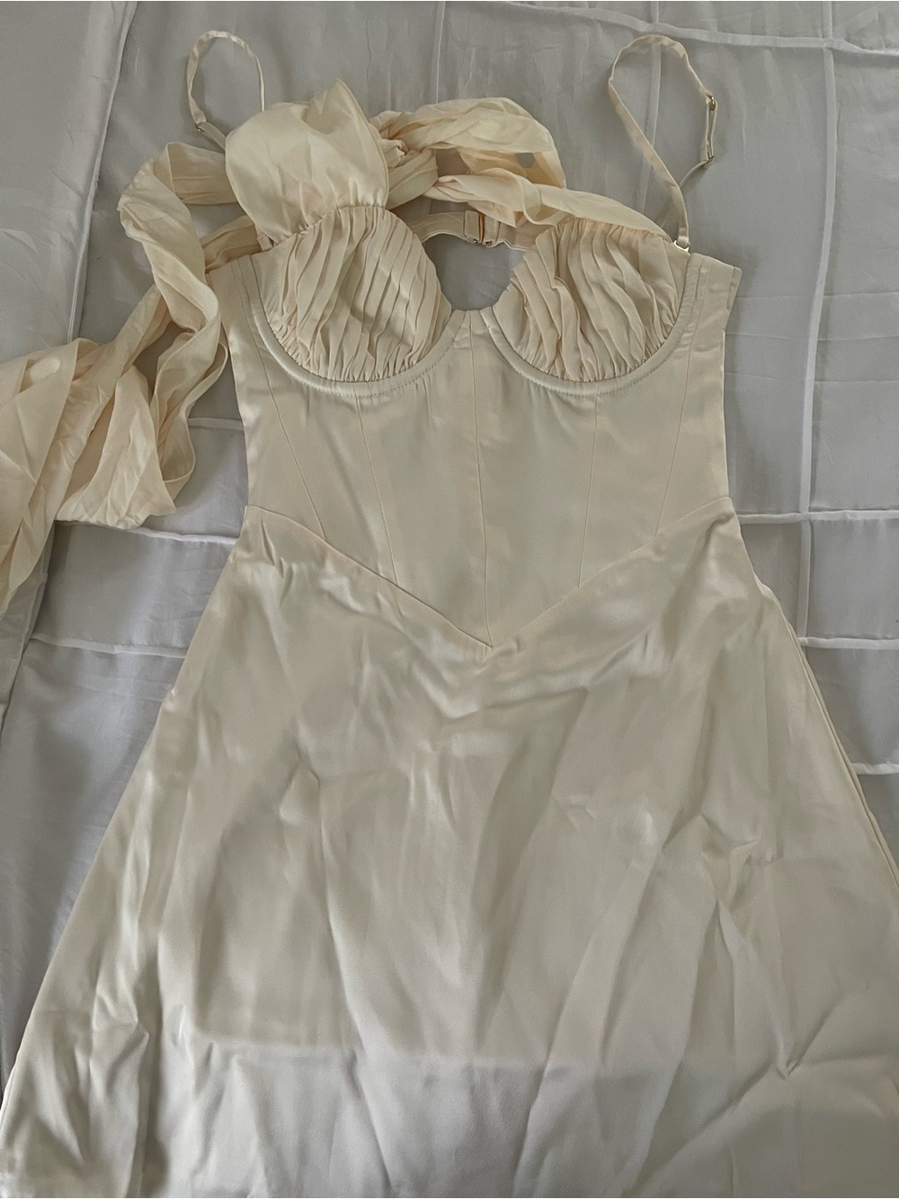 *NEW* Princess Polly Cream Satin Ruched Bust Slip Dress with Sheer Scarf